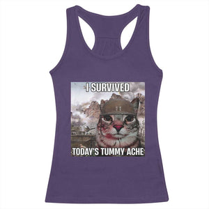 Funny I Survived Todays Tummy Ache Racerback Tank Top War Cat Meme TS11 Purple Print Your Wear