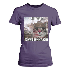 Funny I Survived Todays Tummy Ache T Shirt For Women War Cat Meme TS11 Purple Print Your Wear