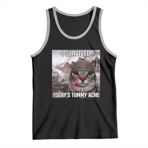Funny I Survived Todays Tummy Ache Tank Top War Cat Meme TS11 Black Athletic Heather Print Your Wear