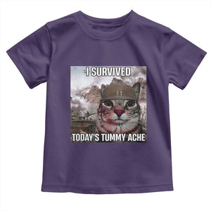 Funny I Survived Todays Tummy Ache Toddler T Shirt War Cat Meme TS11 Purple Print Your Wear