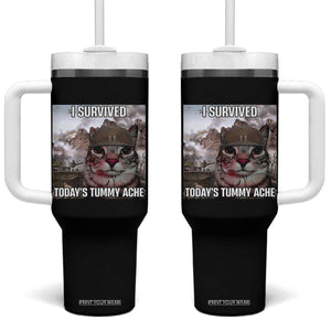 Funny I Survived Todays Tummy Ache Tumbler With Handle War Cat Meme TS11 One Size: 40 oz Black Print Your Wear