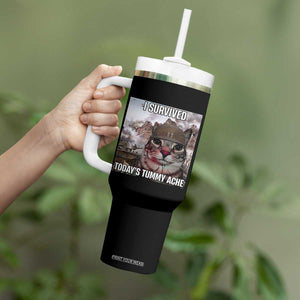 Funny I Survived Todays Tummy Ache Tumbler With Handle War Cat Meme TS11 Print Your Wear