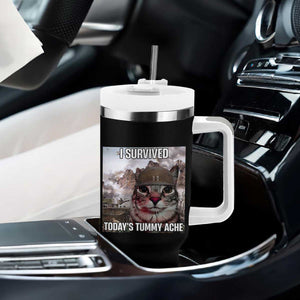 Funny I Survived Todays Tummy Ache Tumbler With Handle War Cat Meme TS11 Print Your Wear