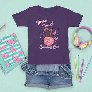 Funny Rootin Tootin Cowboy Cat T Shirt For Kid Western Hat Cute Black Kitten Cowgirls TS11 Purple Print Your Wear