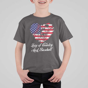 Baseball T Shirt For Kid Love Of Country And Base Ball Vintage Heart USA Flag TS11 Dark Chocolate Print Your Wear