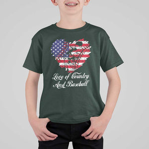 Baseball T Shirt For Kid Love Of Country And Base Ball Vintage Heart USA Flag TS11 Dark Forest Green Print Your Wear