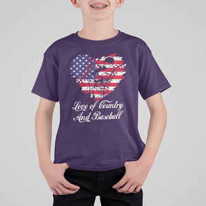 Baseball T Shirt For Kid Love Of Country And Base Ball Vintage Heart USA Flag TS11 Purple Print Your Wear