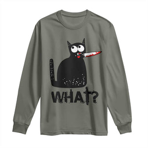 Funny Black Cat Long Sleeve Shirt What Kitten Murderous TS11 Military Green Print Your Wear