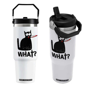 Funny Black Cat Flip Straw Tumbler What Kitten Murderous TS11 One Size: 30 oz White Print Your Wear