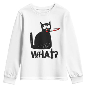 Funny Black Cat Youth Sweatshirt What Kitten Murderous TS11 White Print Your Wear