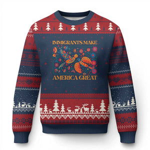 Funny Immigrants Make America Great Ugly Christmas Sweater Floral Flower Birds Human Rights TS11 Navy Red Print Your Wear