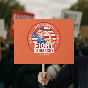 No Kings Fight Oligarchy Protest Sign Woman's Girl Vintage America Flag TS11 Horizontal 18" × 24" Orange Print Your Wear