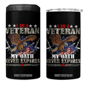 I Am A Veteran My Oath Never Expires 4 in 1 Can Cooler Tumbler Veteran Day Eagle American Flag TS11 One Size: 16 oz Black Print Your Wear