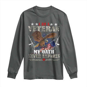 I Am A Veteran My Oath Never Expires Long Sleeve Shirt Veteran Day Eagle American Flag TS11 Dark Heather Print Your Wear