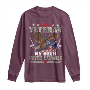 I Am A Veteran My Oath Never Expires Long Sleeve Shirt Veteran Day Eagle American Flag TS11 Maroon Print Your Wear