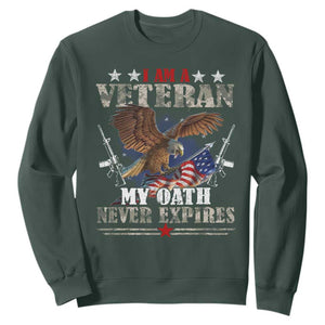 I Am A Veteran My Oath Never Expires Sweatshirt Veteran Day Eagle American Flag TS11 Dark Forest Green Print Your Wear