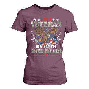 I Am A Veteran My Oath Never Expires T Shirt For Women Veteran Day Eagle American Flag TS11 Maroon Print Your Wear