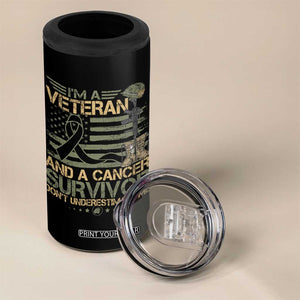 I Am A Veteran And A Cancer Survivor Don't Underestimate Me 4 in 1 Can Cooler Tumbler Vintage Camo American Flag TS11 Print Your Wear