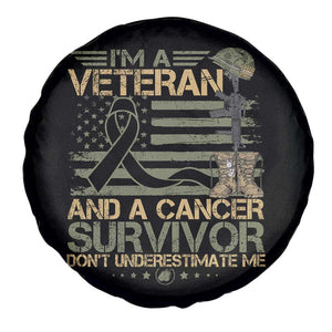 I Am A Veteran And A Cancer Survivor Don't Underestimate Me Spare Tire Cover Vintage Camo American Flag TS11 Print Your Wear