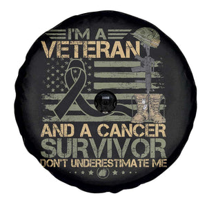 I Am A Veteran And A Cancer Survivor Don't Underestimate Me Spare Tire Cover Vintage Camo American Flag TS11 Print Your Wear