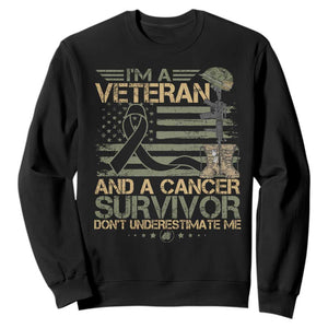 I Am A Veteran And A Cancer Survivor Don't Underestimate Me Sweatshirt Vintage Camo American Flag TS11 Black Print Your Wear