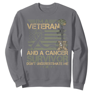 I Am A Veteran And A Cancer Survivor Don't Underestimate Me Sweatshirt Vintage Camo American Flag TS11 Charcoal Print Your Wear