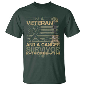 I Am A Veteran And A Cancer Survivor Don't Underestimate Me T Shirt Vintage Camo American Flag TS11 Dark Forest Green Print Your Wear