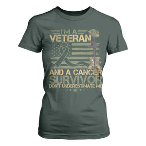 I Am A Veteran And A Cancer Survivor Don't Underestimate Me T Shirt For Women Vintage Camo American Flag TS11 Dark Forest Green Print Your Wear