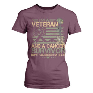 I Am A Veteran And A Cancer Survivor Don't Underestimate Me T Shirt For Women Vintage Camo American Flag TS11 Maroon Print Your Wear