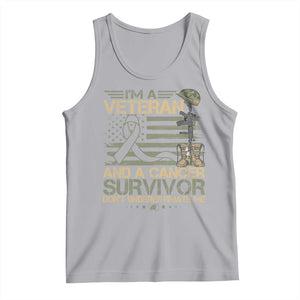 I Am A Veteran And A Cancer Survivor Don't Underestimate Me Tank Top Vintage Camo American Flag TS11 Athletic Heather Print Your Wear