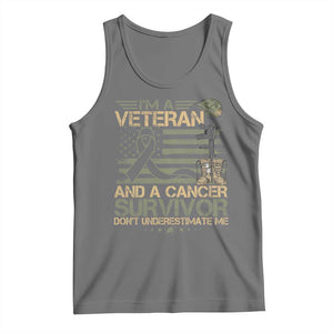I Am A Veteran And A Cancer Survivor Don't Underestimate Me Tank Top Vintage Camo American Flag TS11 Black Heather Print Your Wear