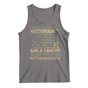I Am A Veteran And A Cancer Survivor Don't Underestimate Me Tank Top Vintage Camo American Flag TS11 Deep Heather Print Your Wear
