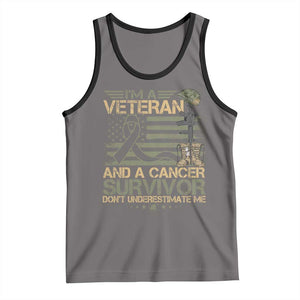 I Am A Veteran And A Cancer Survivor Don't Underestimate Me Tank Top Vintage Camo American Flag TS11 Deep Heather Black Print Your Wear