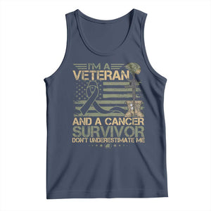 I Am A Veteran And A Cancer Survivor Don't Underestimate Me Tank Top Vintage Camo American Flag TS11 Navy Print Your Wear