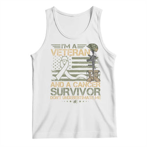 I Am A Veteran And A Cancer Survivor Don't Underestimate Me Tank Top Vintage Camo American Flag TS11 White Print Your Wear