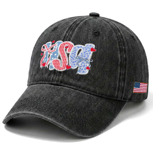 Funny USA Patriotic 4th of July Coquette Bow Washed Cotton Baseball Cap TS11 Print Your Wear