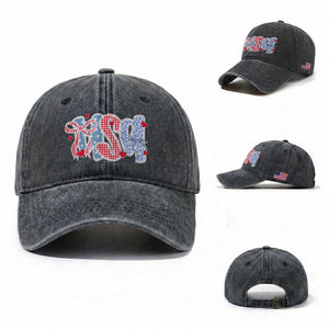 Funny USA Patriotic 4th of July Coquette Bow Washed Cotton Baseball Cap TS11 Washed Cap Universal Fit Dark Gray Print Your Wear