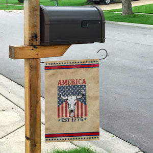 Funny 4th Of July Western Garden Flag America EST 1776 Long Horn Skull TS11 Vintage Rustic Tan Red Print Your Wear