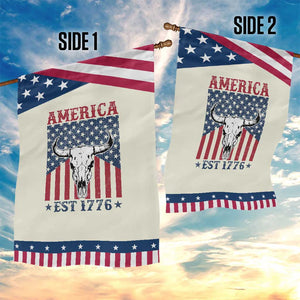 Funny 4th Of July Western Garden Flag America EST 1776 Long Horn Skull TS11 Print Your Wear