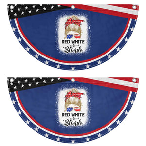 Funny 4th Of July Red White And Blonde Patriotic Fan Flag Messy Bun Girl American Flag Sunglasses TS11 2pcs pack Classic Navy Print Your Wear