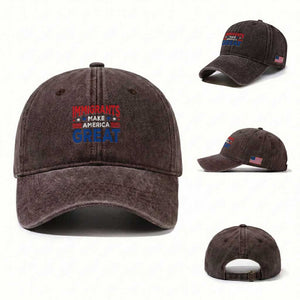 Funny Immigrants Make America Great Washed Cotton Baseball Cap Stars Stripes TS11 Washed Cap Universal Fit Dark Brown Print Your Wear