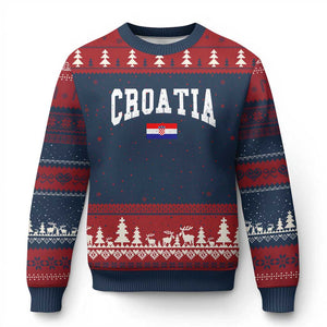 Croatia Hrvatska Flag Zagreb Croatian Jersey Retro Ugly Christmas Sweater
