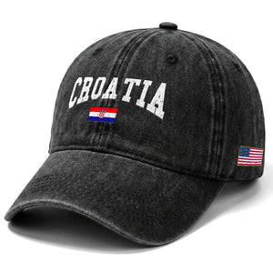 Croatia Hrvatska Flag Zagreb Croatian Jersey Retro Washed Cotton Baseball Cap