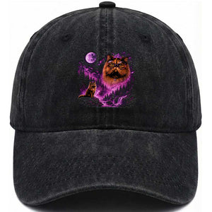 Princess Cat Howling To The Moon Vintage 90s Nature Washed Cotton Baseball Cap TS11 Print Your Wear