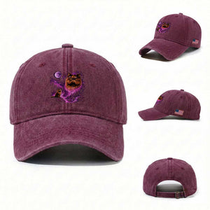 Princess Cat Howling To The Moon Vintage 90s Nature Washed Cotton Baseball Cap TS11 Washed Cap Universal Fit Burgundy Print Your Wear