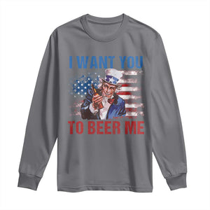 Funny Uncle Sam Long Sleeve Shirt I Want You To Beer Me American Flag TS11 Charcoal Print Your Wear