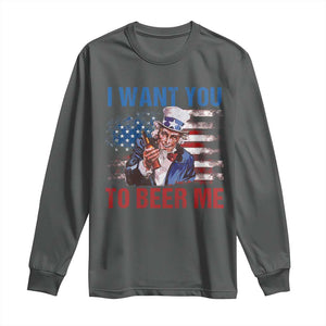 Funny Uncle Sam Long Sleeve Shirt I Want You To Beer Me American Flag TS11 Dark Heather Print Your Wear