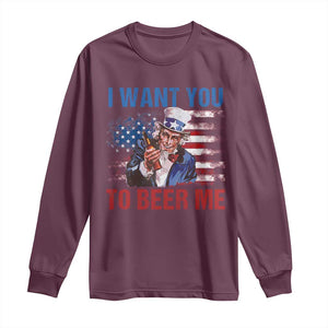 Funny Uncle Sam Long Sleeve Shirt I Want You To Beer Me American Flag TS11 Maroon Print Your Wear