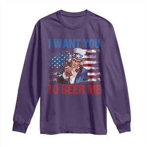 Funny Uncle Sam Long Sleeve Shirt I Want You To Beer Me American Flag TS11 Purple Print Your Wear