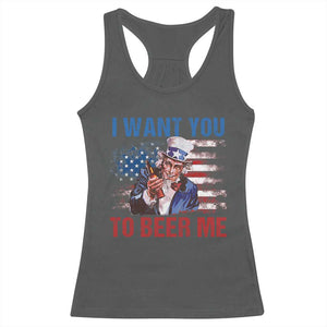 Funny Uncle Sam Racerback Tank Top I Want You To Beer Me American Flag TS11 Dark Heather Print Your Wear